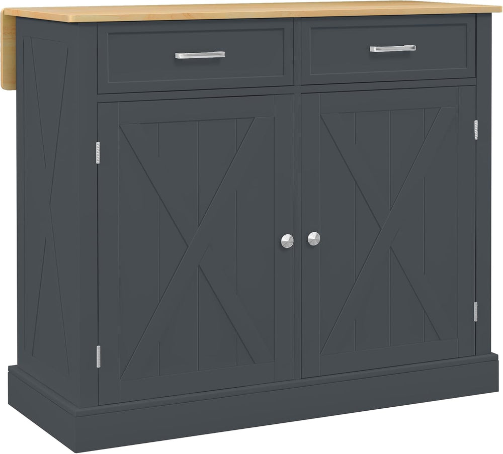 HOMCOM Rolling Kitchen Island with Drop Leaf Wood Breakfast Bar, Dark Gray | ...