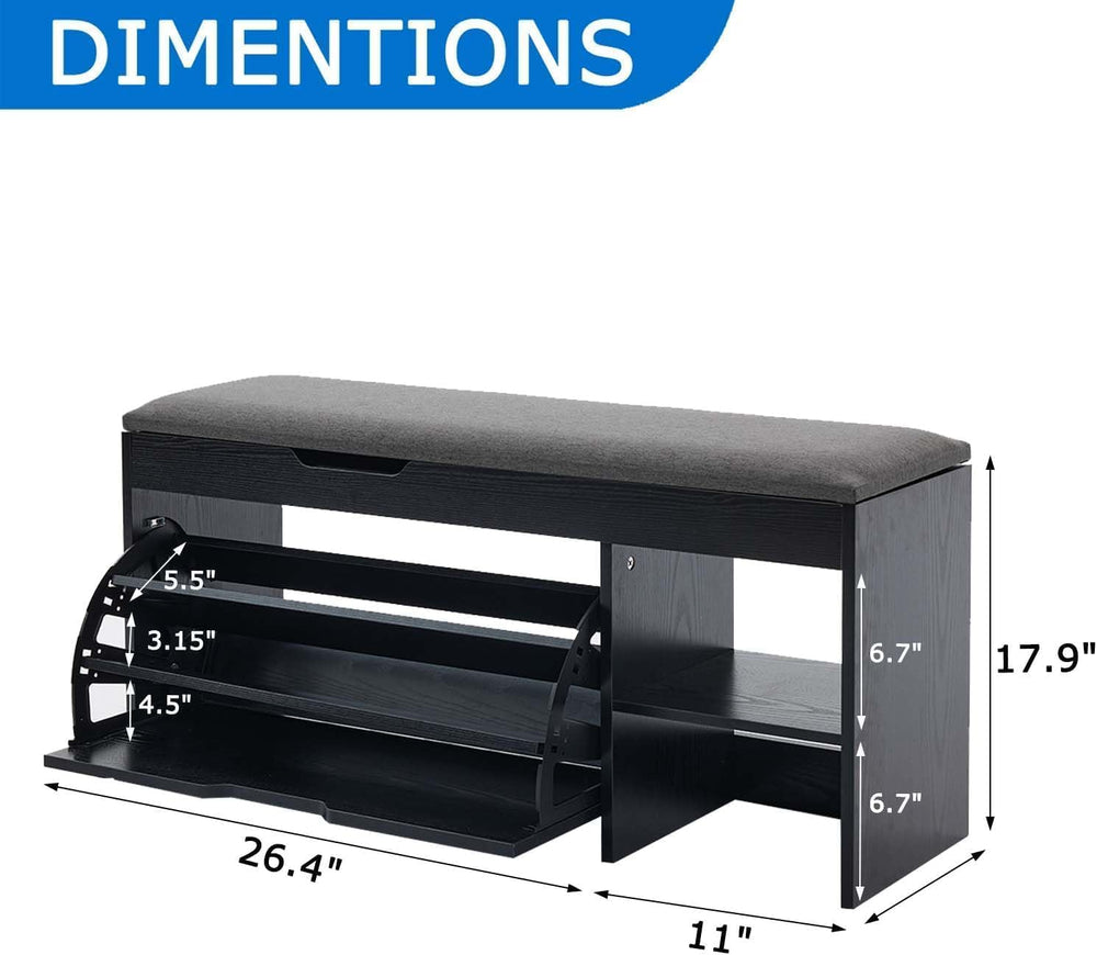 Shoe Storage Bench with Flip Drawers, Entryway Shoe Cabinet with Adjustable S...