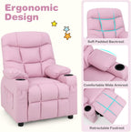 Costzon Kids Recliner Chair with Cup Holder, Adjustable Lounge Chair w/Footrest & Side Pockets for Children Boys Girls Room, Ergonomic Toddler Furniture Sofa, Kids Pink Recliner (Pink)