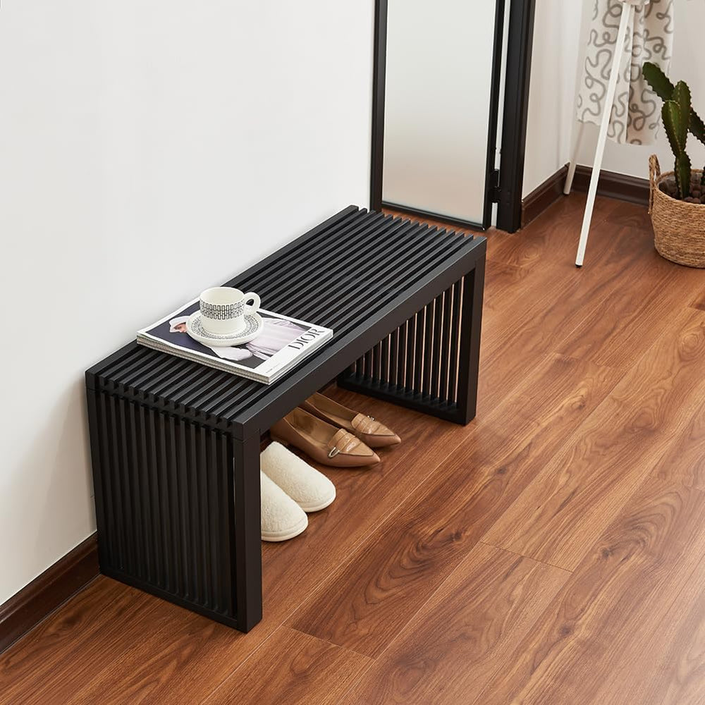 Versatile Wooden Slatted Bench - Sleek Modern Design for Dining, Entryway, Be...