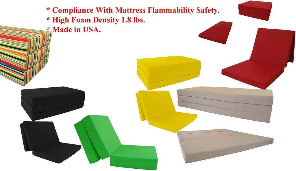 D&D Futon Furniture Queen Brown Shikibuton Trifold Foam Beds 80 x 60 x 4, Folding Foam Bed Ottoman Bench Topper Cushion for Sleepover Guest