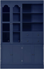 Freestanding Tall Kitchen Pantry Cabinet with 4 Drawers, Door Shelves and Pull-Out Trays, Wood Buffet Cabinet with Hutch with Hutch (Blue)
