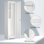 Slim Broom Storage Cabinets, Metal Cabinet with Shelves and Hanging Rod, 65" Utility Storage Cabinet with Locking Door, Tall Cleaning Cabinets for Kitchen, Pantry, Office, Shop, Garage