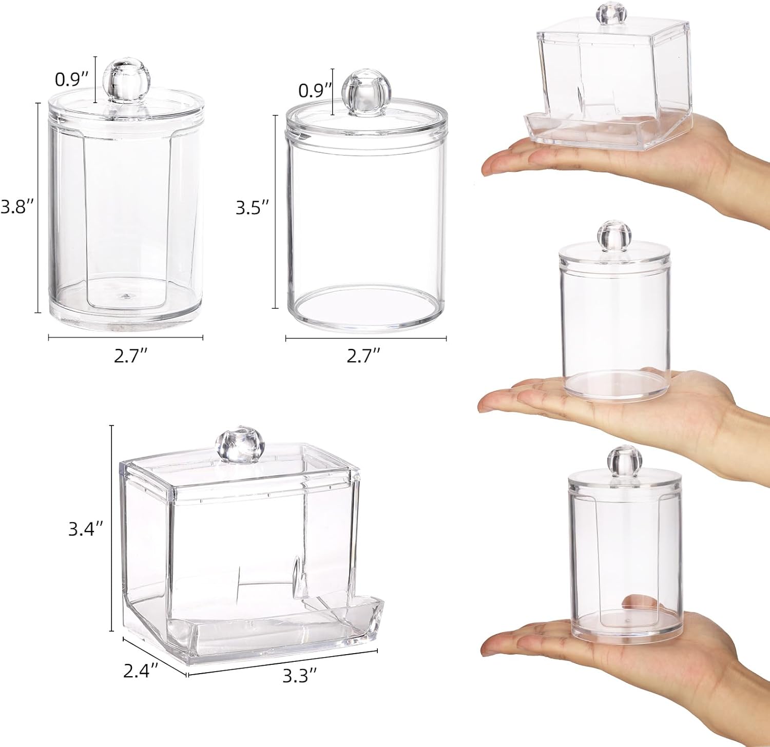 Tbestmax Bathroom Organizer Accessories Set-10 OZ,7 OZ Qtips Holder Storage with Lids, Cotton Ball/Swabs Dispenser, Apothecary Container Jar 4 Pcs