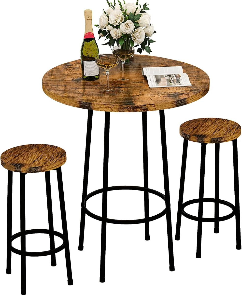 Recaceik 3 Piece Pub Dining Set, Counter Height Modern Bar Table with Wood To...
