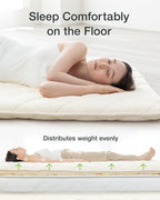 FULI Japanese Futon, Foldable & Portable Floor Lounger Bed, Roll Up Sleeping Pad, Shikibuton, Made in Japan (White, Queen)