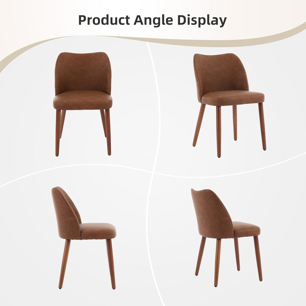 GarveeHome Leather Dining Chairs Set of 4 Upholstered PU Dining Chair with Wood Legs, Wing Backrest, Wooden Kitchen Chairs with Thick Cushions, Leveling Feet for Dining Room, Living Room, Brown