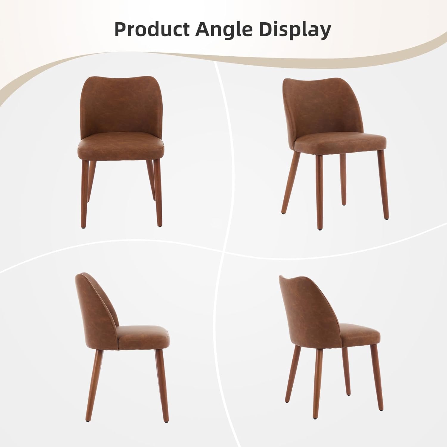 GarveeHome Leather Dining Chairs Set of 4 Upholstered PU Dining Chair with Wood Legs, Wing Backrest, Wooden Kitchen Chairs with Thick Cushions, Leveling Feet for Dining Room, Living Room, Brown