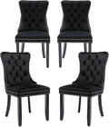 Black Dining Chairs Set of 4, Velvet Upholstered Dining Room Chairs with Back Ring Pull, Nailhead Trim and Solid Wood Legs, Modern Dining Chairs for Dining Room, Kitchen(Black)