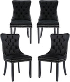 Black Dining Chairs Set of 4, Velvet Upholstered Dining Room Chairs with Back Ring Pull, Nailhead Trim and Solid Wood Legs, Modern Dining Chairs for Dining Room, Kitchen(Black)