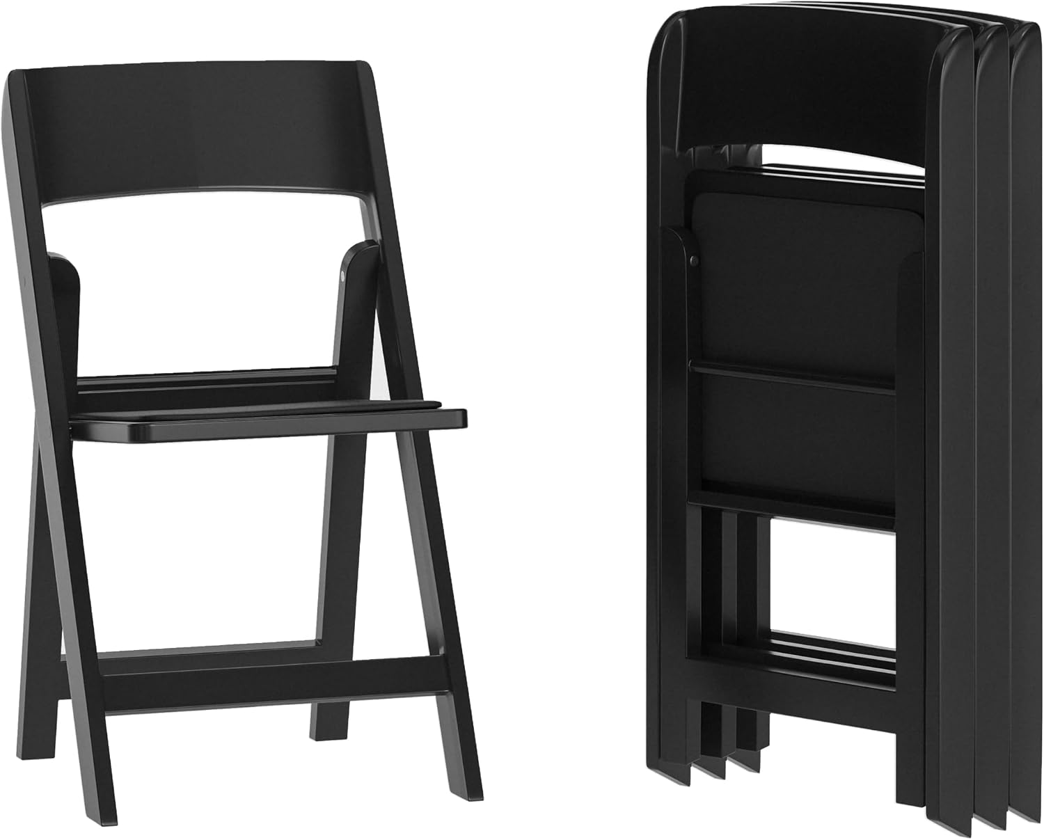 Flash Furniture Hercules Tucker Commercial Black Resin Folding Chair - Lightweight, Vinyl Padded Removable Seat, Indoor Outdoor Use, Event & Wedding Ready, Set of 4