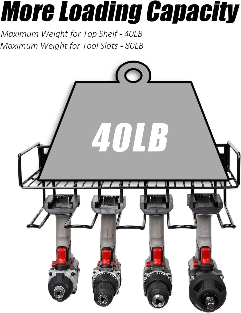 Heavy Duty Tool Organizer, 16" W x 7.48" H x 5.51" D, 4 Wall Mount Anchors, 3.95" Between Slots, Sturdy Steel Construction, Ideal for Power Tools (2 Pack)