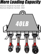 Heavy Duty Tool Organizer, 16" W x 7.48" H x 5.51" D, 4 Wall Mount Anchors, 3.95" Between Slots, Sturdy Steel Construction, Ideal for Power Tools (2 Pack)