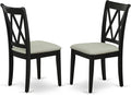 East West Furniture CLC-BLK-C Clarksville Dining Room Chairs - Linen Fabric Upholstered Wood Chairs, Set of 2, Black