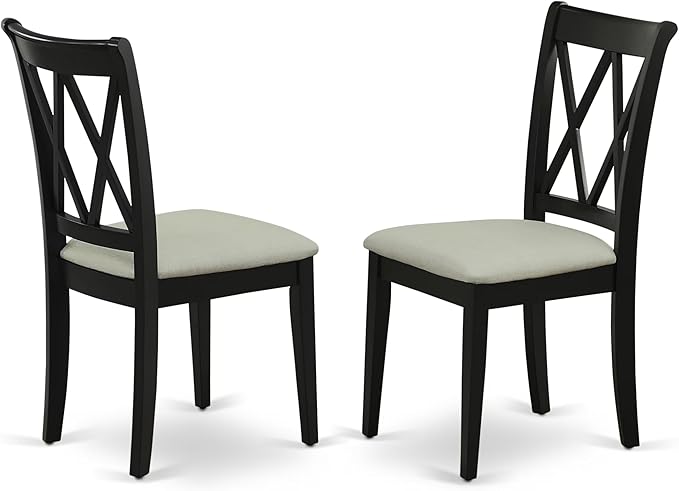 East West Furniture CLC-BLK-C Clarksville Dining Room Chairs - Linen Fabric Upholstered Wood Chairs, Set of 2, Black