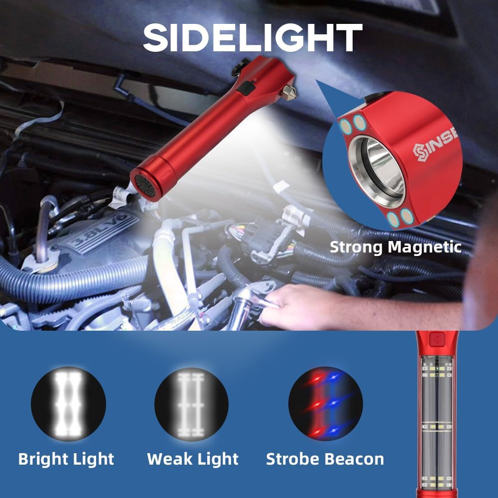 SINSEN Emergency Flashlight for Car, Seatbelt Cutter Window Breaker, 16-in-1 ...