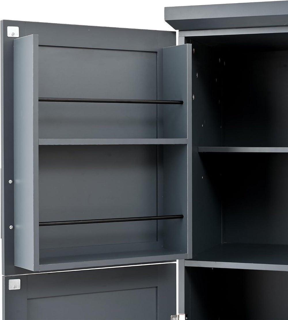71" Tall Kitchen Pantry Cabinet with 4 Doors, 8 Pull-out Trays (Gray) | ...