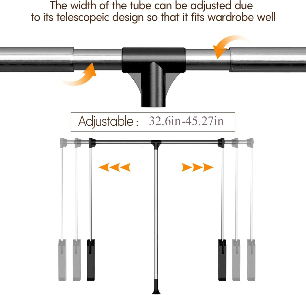 Pull Down Closet Rod, 33 lbs Load Capacity Stainless Steel Clothes Hanging Rod, Adjustable 33-45 Inch Soft-Close Wardrobe Lift Rail Organizer for Bedroom Laundry Room