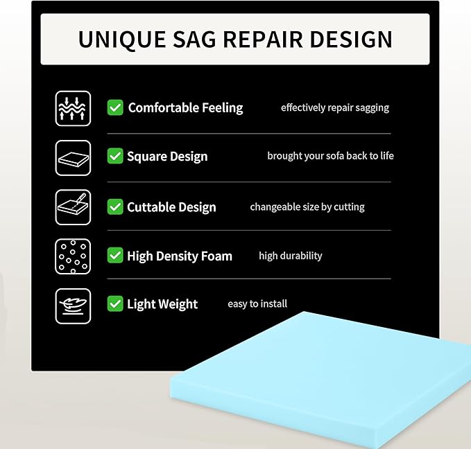 Tromlycs Couch Cushion Support for Sagging Sofa Support Seat Under Cushion 22x22 inch Sag Repair Furniture Blue, Set of 2
