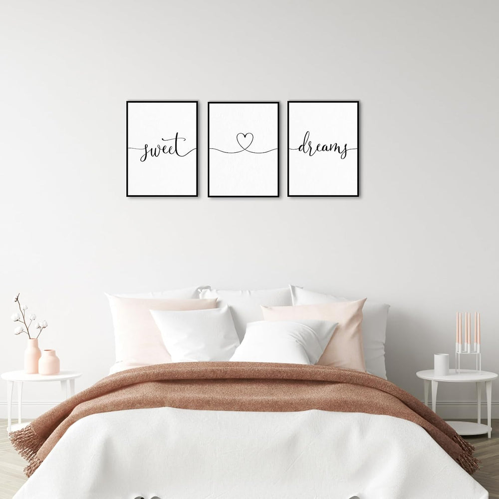 Sweet Dreams Wall Art Above Bed – Set of 3 Modern Farmhouse Bedroom Decor for...