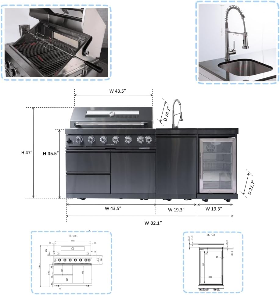 82 Inch 304 Stainless Steel Outdoor Integrated BBQ Kitchen Station (Black) | ...