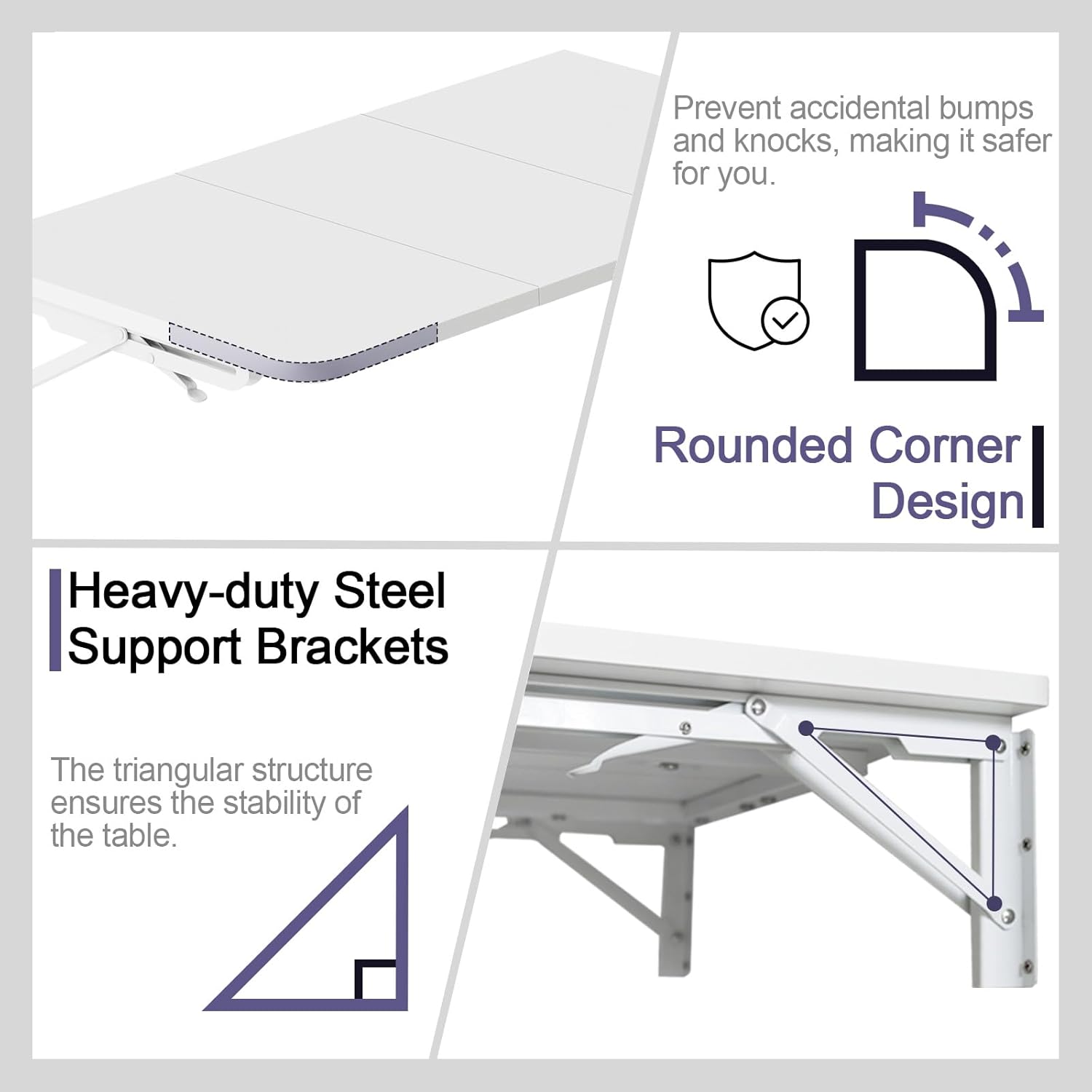 TEAMIX Wall Mounted Desk, White Folding Table for Small Spaces, Wall Floating Desk with Heavy Duty Brackets for Laundry Room,Kitchen,Office Storage