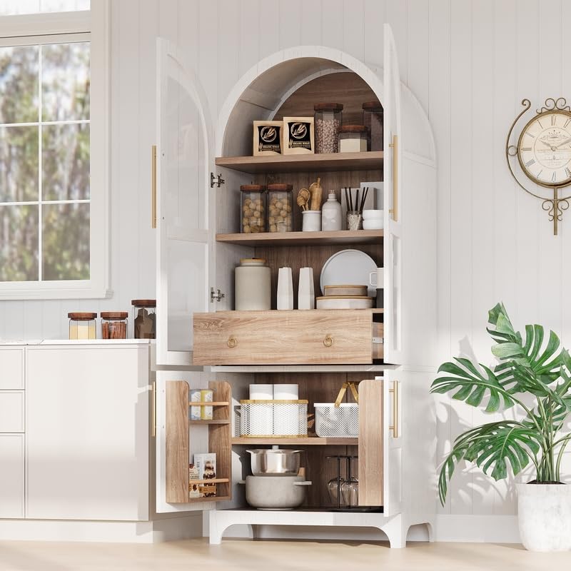 Polibi 71" Arched Pantry Cabinet with Adjustable Shelves - Farmhouse Sty...
