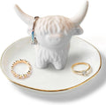 Ceramic Highland Cow Ring Holder Jewelry Tray for Small Trinkets | Farmhouse Highland Cow Décor for Bathroom Vanity Dresser, Bridal Shower Gifts,Engagement & Birthday Gift for Her
