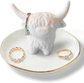 Ceramic Highland Cow Ring Holder Jewelry Tray for Small Trinkets | Farmhouse Highland Cow Décor for Bathroom Vanity Dresser, Bridal Shower Gifts,Engagement & Birthday Gift for Her