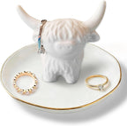 Ceramic Highland Cow Ring Holder Jewelry Tray for Small Trinkets | Farmhouse Highland Cow Décor for Bathroom Vanity Dresser, Bridal Shower Gifts,Engagement & Birthday Gift for Her