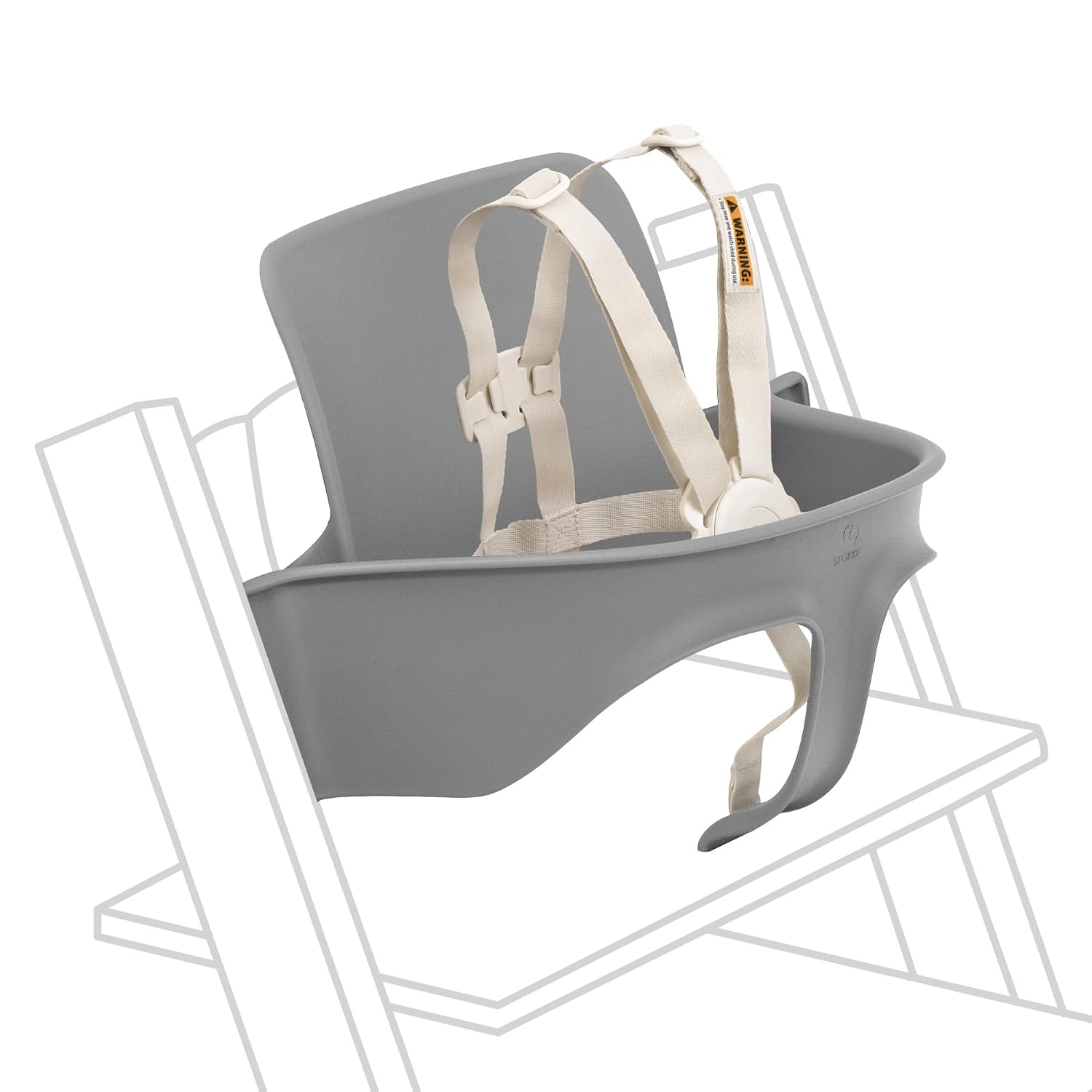 Stokke Tripp Trapp Baby Set 2, Ages 6-36 Months, Storm Grey | From Chair to High Chair in One Simple Step, for Babies and Toddlers, Ergonomic Support, Adjustable 5-Point Harness, Buckle