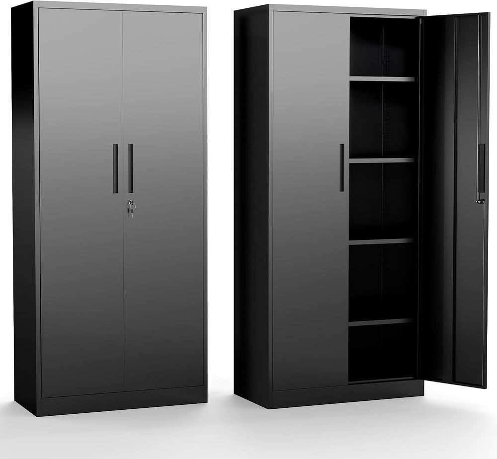 Metal Storage Cabinet with Adjustable Shelves, 72" Steel Garage Storage ...