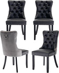 Dining Room Chairs Set of 4, Upholstered Tufted Dining Chairs with High Back, Nailhead Trim and Solid Wood Legs, Modern Dining Chairs for Dining Room, Black Pu Leather Splicing Grey Velvet