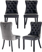 Dining Room Chairs Set of 4, Upholstered Tufted Dining Chairs with High Back, Nailhead Trim and Solid Wood Legs, Modern Dining Chairs for Dining Room, Black Pu Leather Splicing Grey Velvet