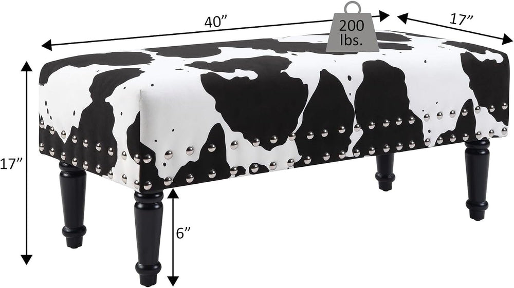 HomeStock Urban Upmarket Faux Cowhide Bench with Nailheads, Bold Statement Pi...