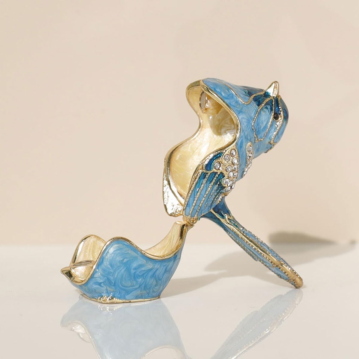 Exquisite Hand - Painted Enamel Blue Bird Trinket Box Hinged Rhinestone - Adorned Mini Jewelry Organizer for Rings & Necklaces, Ideal Classical Home Decor & Collectible Keepsake (Trinket Box-B)