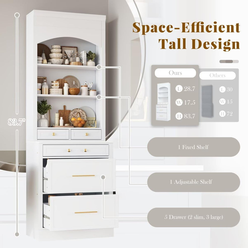 JIJIWANG Modern 83.7inch High Kitchen Pantry, Freestanding Tall Kitchen Hutch...
