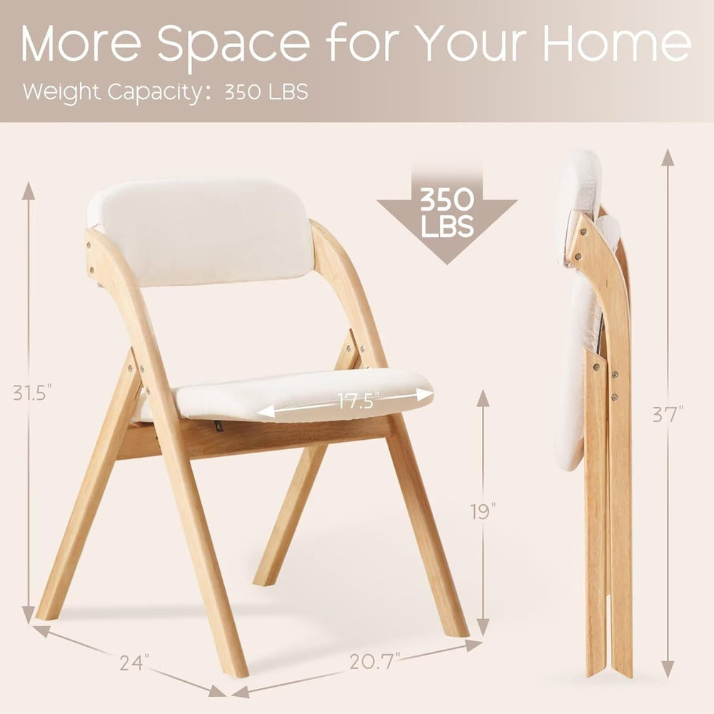 Folding Chairs with Cushion Set of 4,Linen Padded Foldable Dining Chairs, Raw...