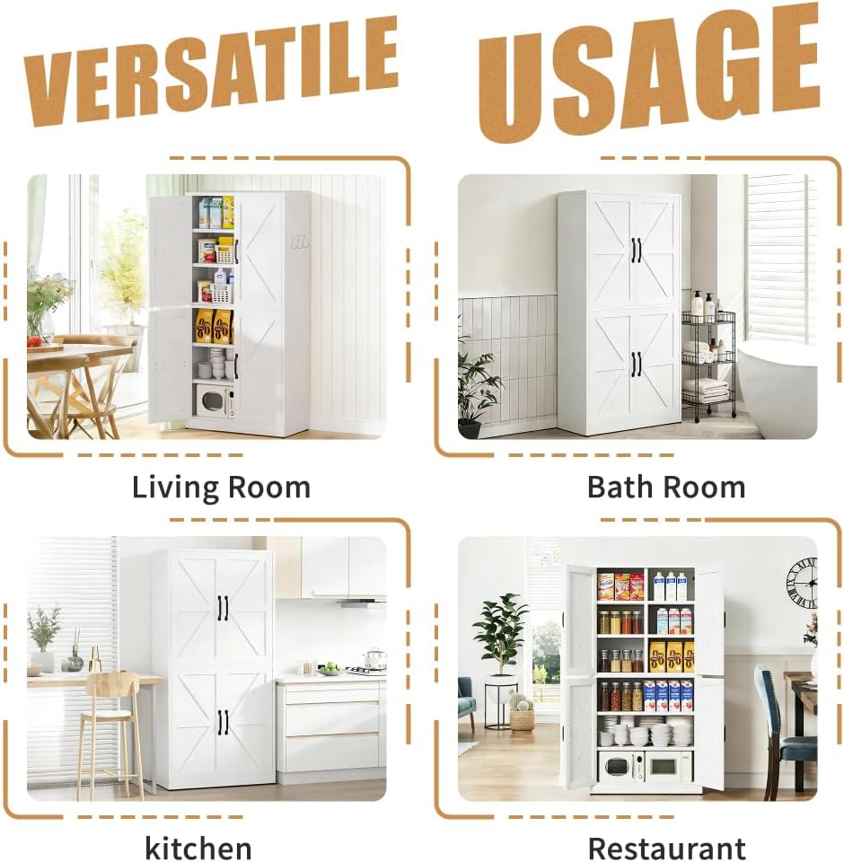 Steel Kitchen Pantry Storage Cabinet, Heavy-Duty Metal Cabinet with Adjustabl...