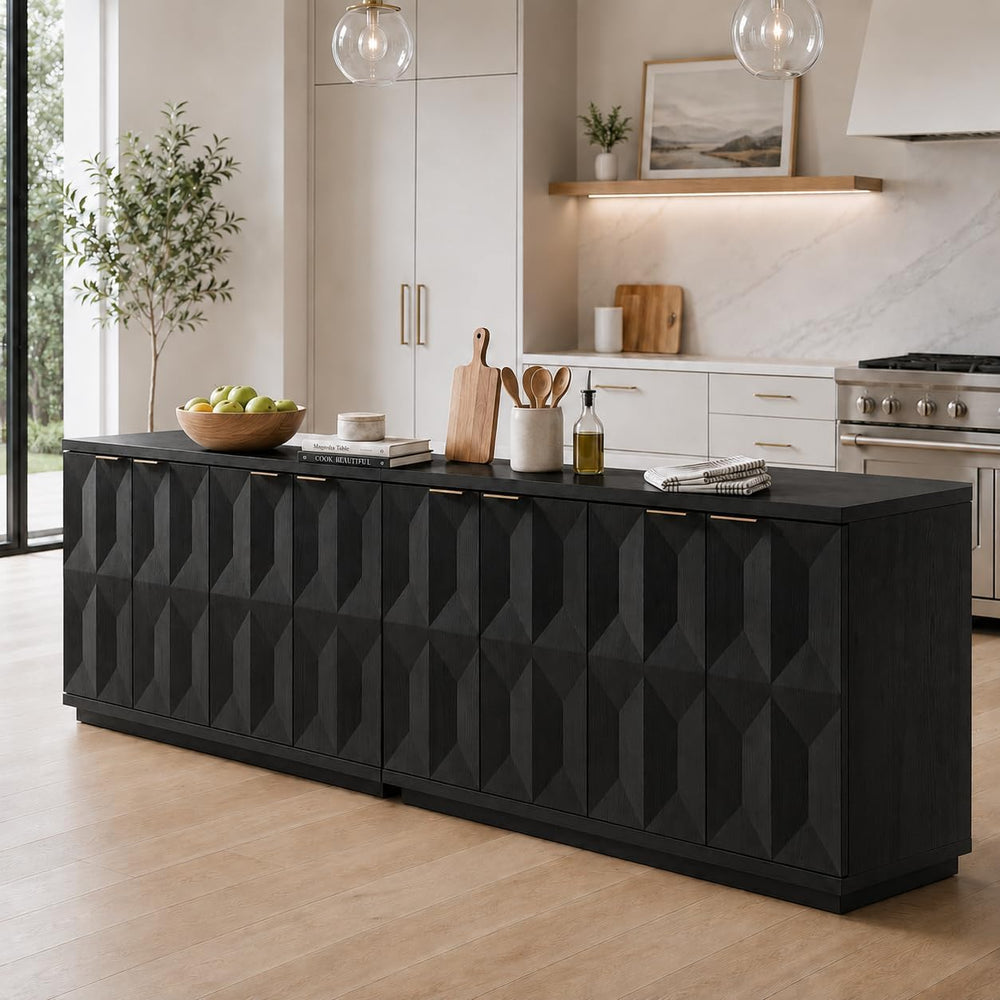 Brafab 118" Sideboard Buffet Cabinet with 3D Geometric Doors, Long Credenza