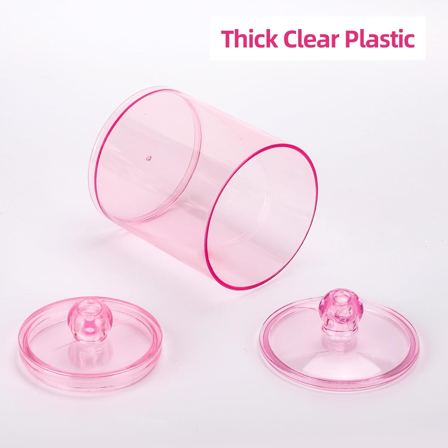 Tbestmax 6 Pack Qtip Holder - 12 oz, 10 oz Bathroom Organizer and Storage Containers, Plastic Apothecary Jars with Lids for Cotton Ball, Cotton Swab, Floss, Pink