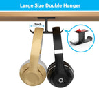 Upgraded Headphone Stand Hanger,Headset Holder Mount, Hook of Double Hanging Design with Strong Adhesive Tape for Headphones,H02U-Black-1PCS(Double Hanging)