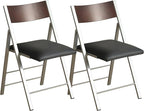 Folding Chairs with Cushion 2 Pack - Heavy Duty Steel Frame Foldable Dining Chairs, Waterproof Leather Indoor Outdoor Comfortable Folding Chairs for Home, Conference Rooms, Weddings, Events (Black)