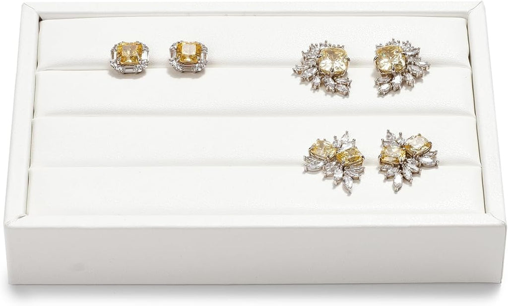 Oirlv 3 Slots PU Leather Small Ring Organizer Earrings Trays Showcase Display Storage Insert Holder for Jewelry Box, Drawer, Dresser(White,M)