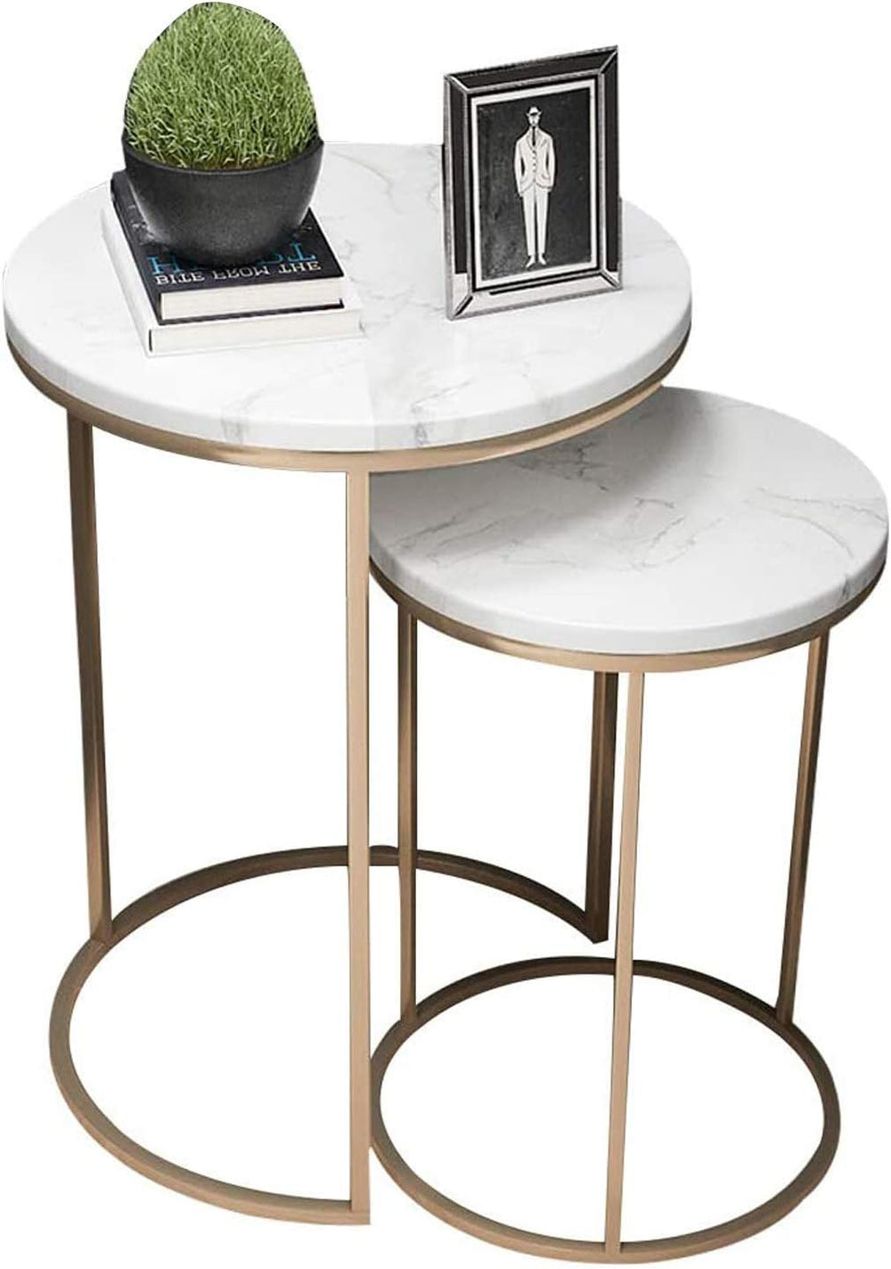 Nordic Round Nesting Tables,Marble Stackable Coffee Table,Cocktail End/Side T...