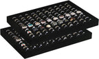 Coward 2Pcs/Set Black Velvet Stackable Ring Organizer Tray, Velvet Ring Earring Stud Jewelry Display Holder Tray for Store Selling or Home Show Storage