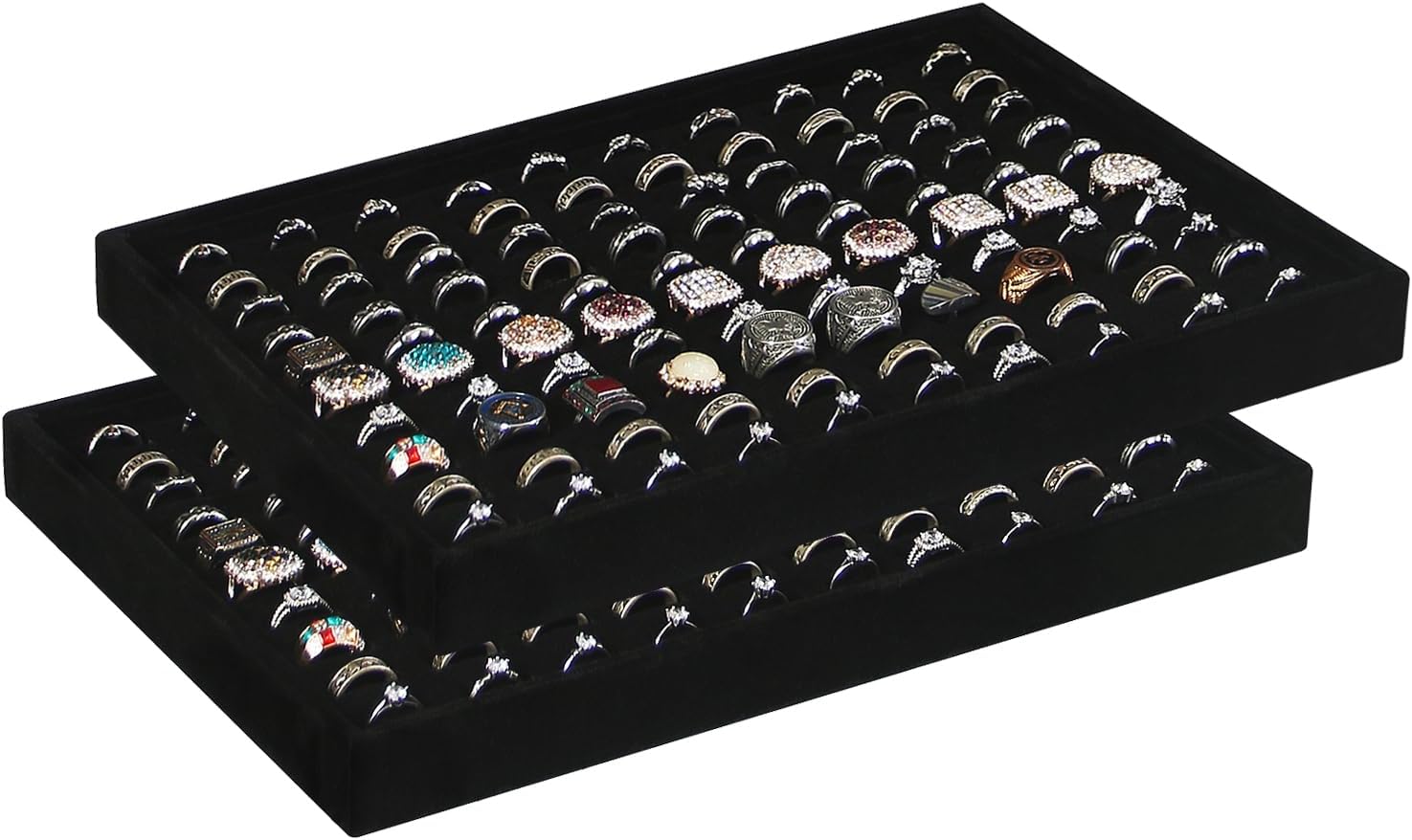 Coward 2Pcs/Set Black Velvet Stackable Ring Organizer Tray, Velvet Ring Earring Stud Jewelry Display Holder Tray for Store Selling or Home Show Storage