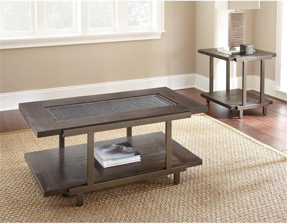 Pemberly Row Contemporary 3-Piece Coffee Table Set, Smoky Brown Finish, Ash V...