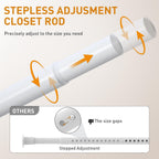 White Adjustable Closet Rod 18-48 Inches, Heavy Duty Metal Clothes Hanging Rod, Rust-Proof Non-Slip Wardrobe Bar for Closet, Laundry Room, RV