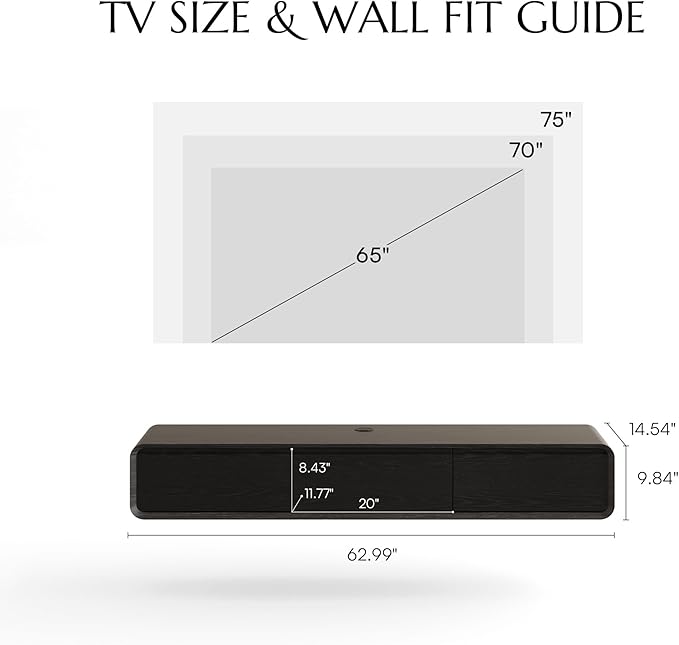 POVISON Fully-Assembled Minimalist Floating TV Stand, Modern Wall-Mounted Entertainment Center with 3 Flip-Down Cabinet Doors, Wood Media Console